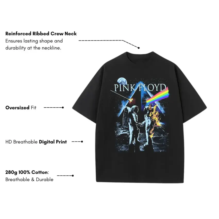 Pink Floyd Wish You Were Here Heavyweight Oversized Black Graphic Tee - Image 5