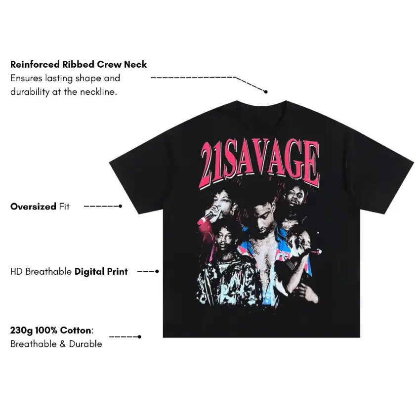 Pink Savage Aesthetic Oversized Black Graphic Tee - Image 5