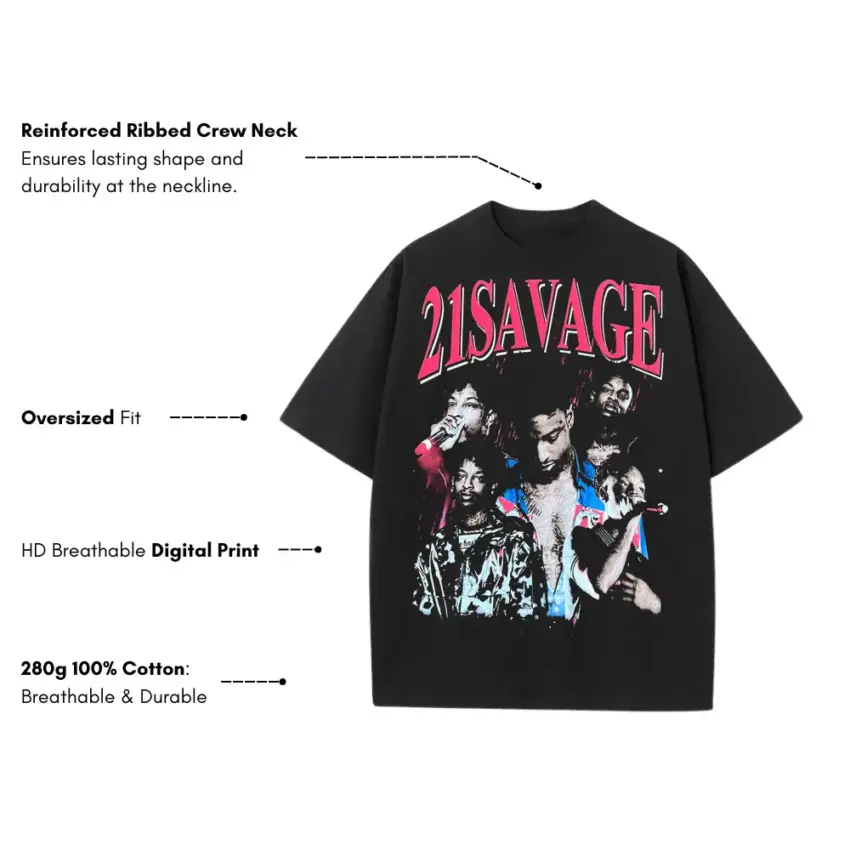 Pink Savage Aesthetic Heavyweight Oversized Black Graphic Tee - Image 5
