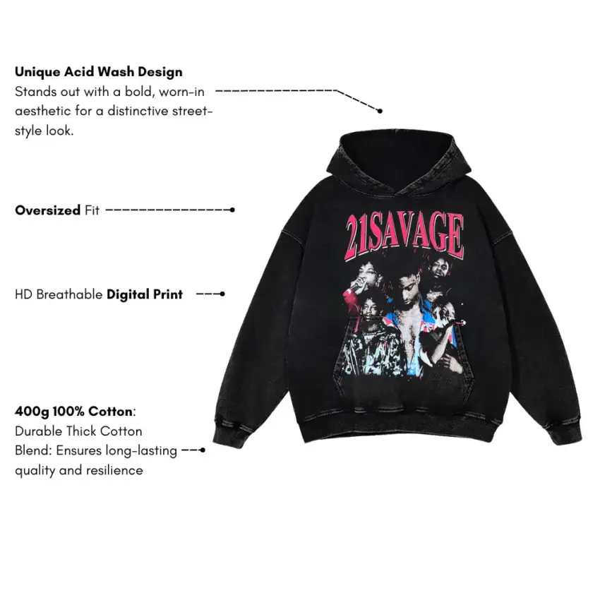 Pink Savage Aesthetic Aicd Wash Oversized Hoodie - Image 5