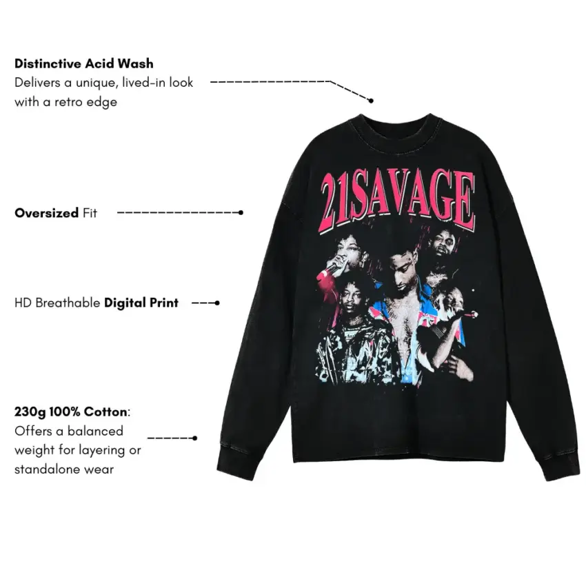 Pink Savage Aesthetic Aicd Wash Oversized Long Sleeve Shirt - Image 5