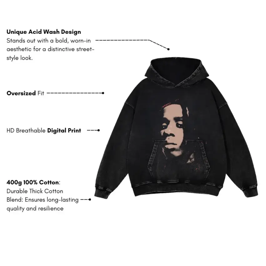 Playboi Carti Die Lit Portrait Aicd Wash Oversized Hoodie - Image 5