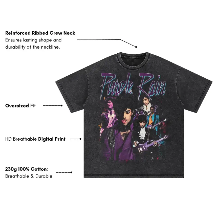 Prince And The Revolution Purple Rain Oversized Acid Wash T-shirt - Image 5