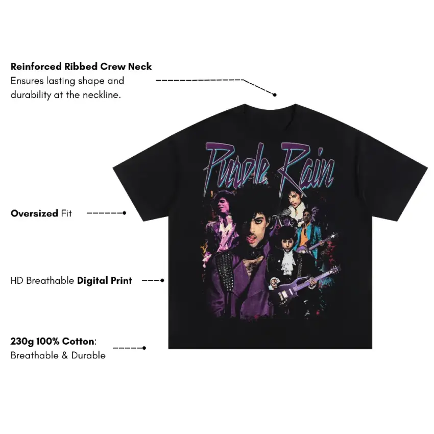 Prince And The Revolution Purple Rain Oversized Black Graphic Tee - Image 5