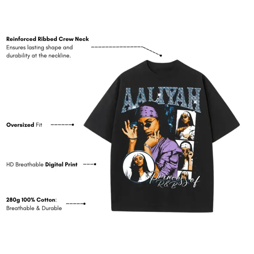 Princess Of RNB Heavyweight Oversized Black Graphic Tee - Image 5