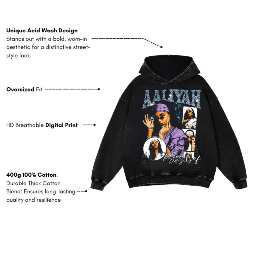 Princess Of RNB Aicd Wash Oversized Hoodie - Image 5
