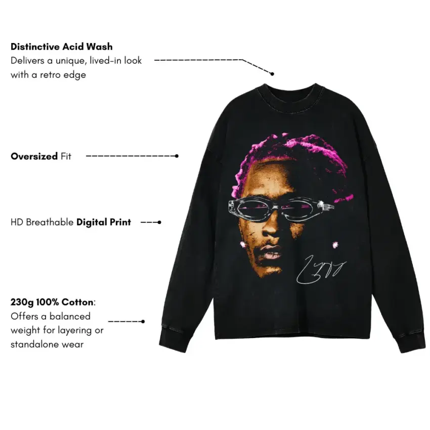 Punk Era Thug Aicd Wash Oversized Long Sleeve Shirt - Image 5