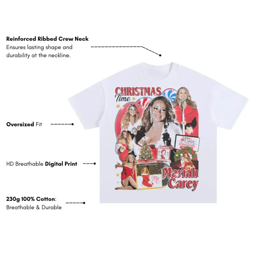 Queen Of Christmas Oversized White Graphic Tee - Image 5