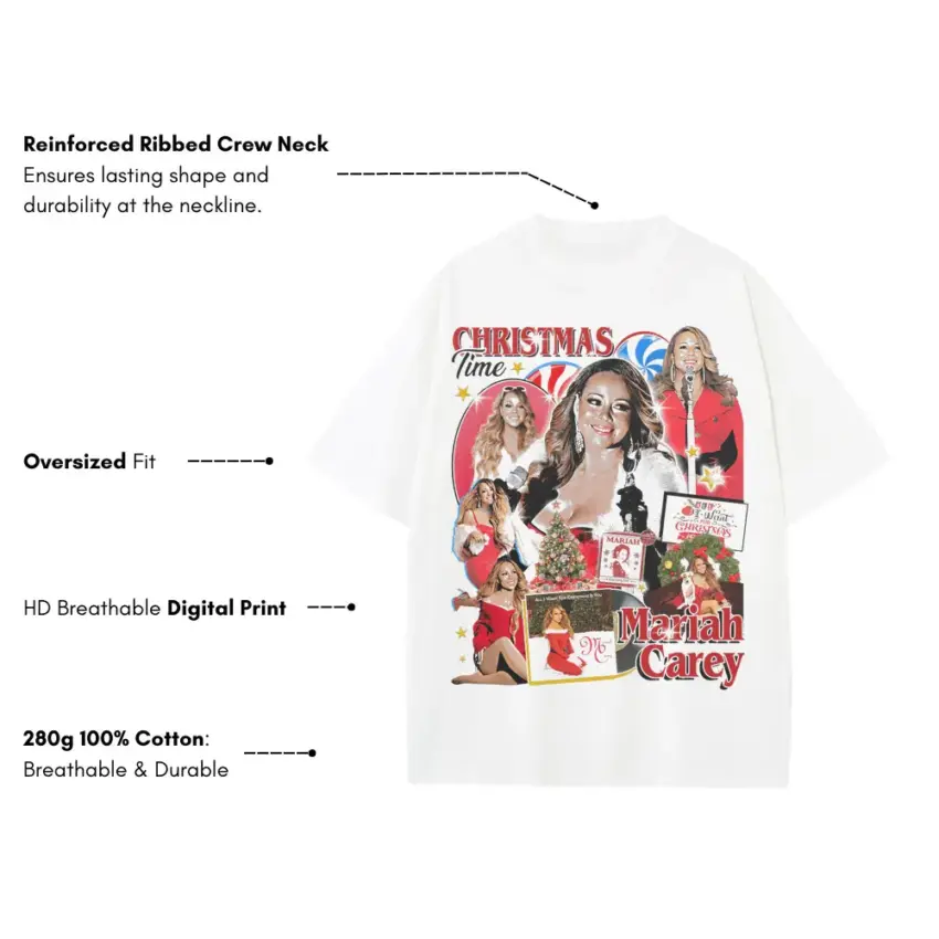 Queen Of Christmas Heavyweight Oversized White Graphic Tee - Image 5
