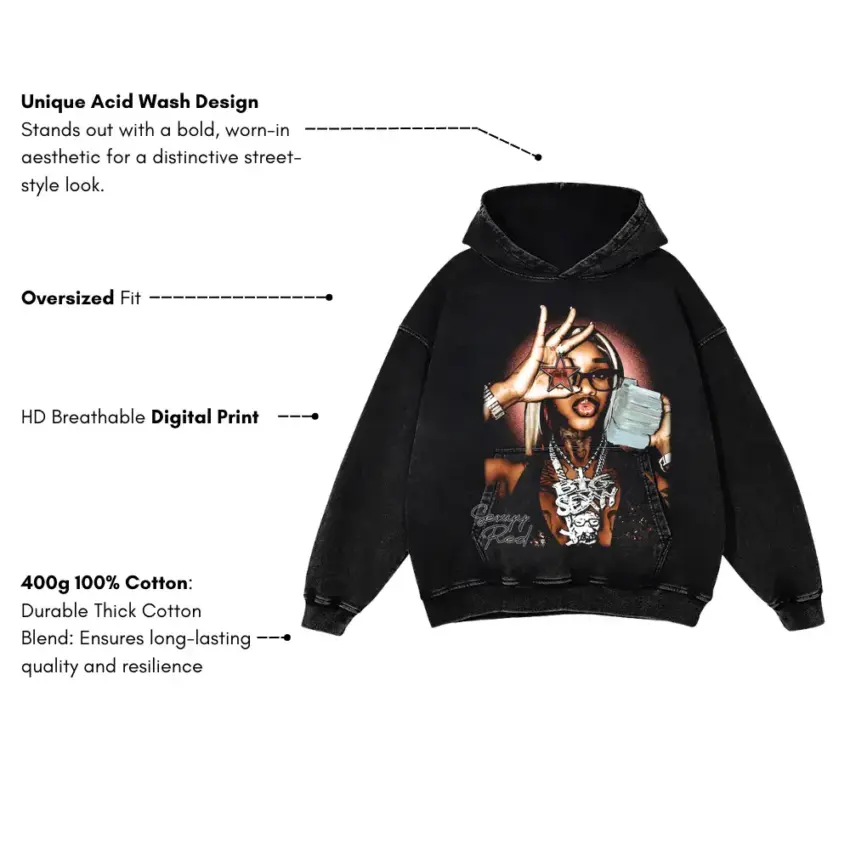 Queen Of Da Souf Aicd Wash Oversized Hoodie - Image 5