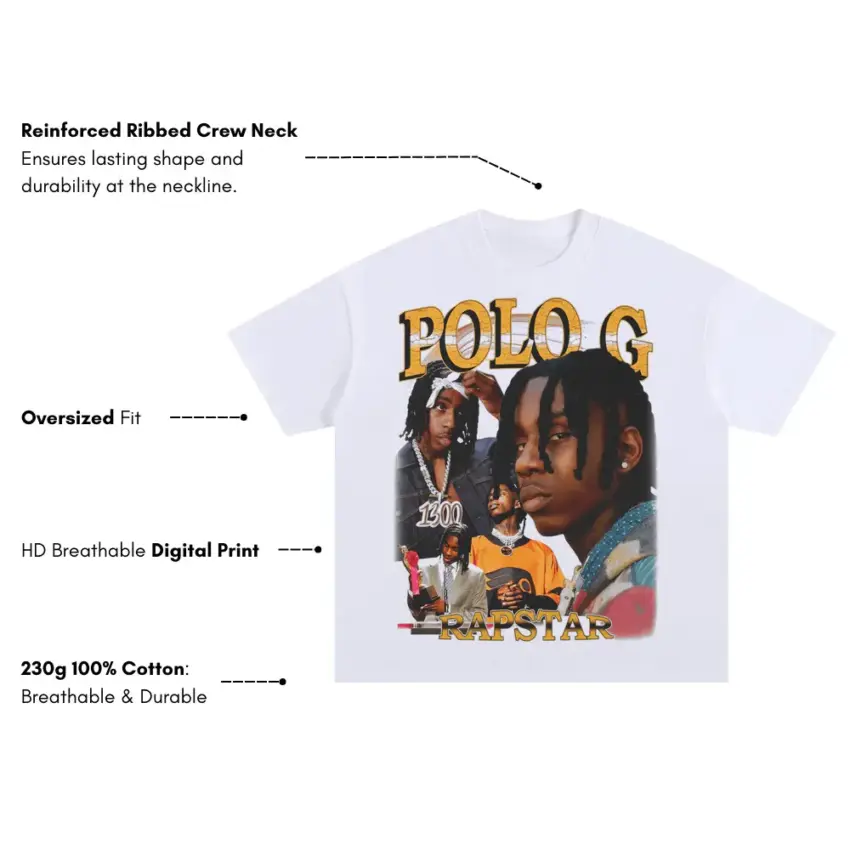 Rapstar Legacy Collage Oversized White Graphic Tee - Image 5