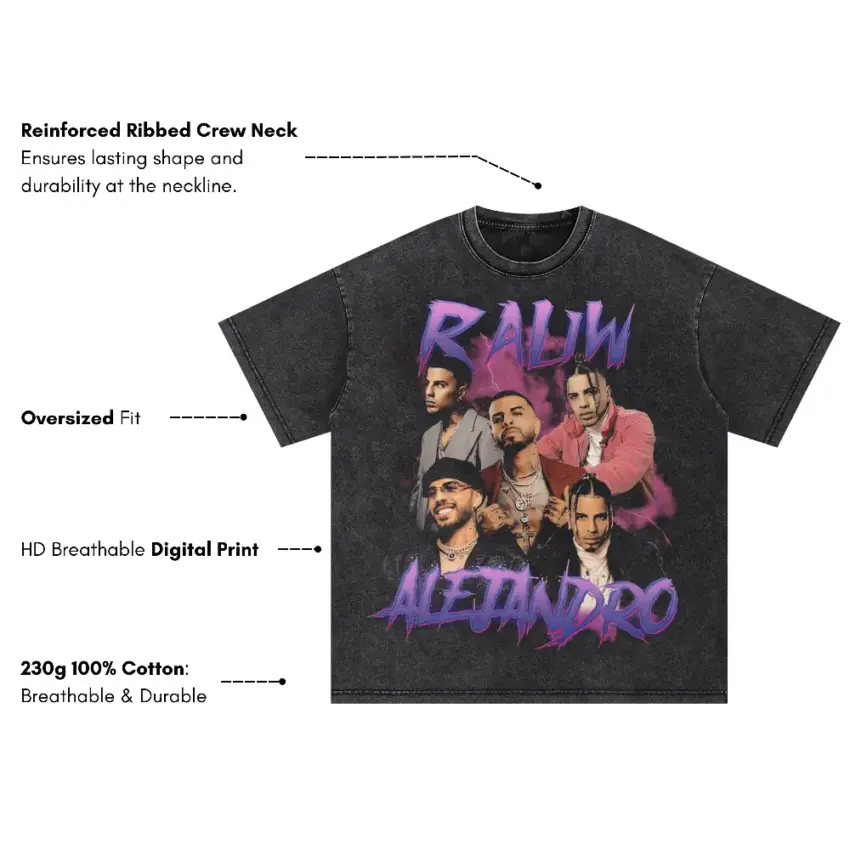 Rauw Alejandro Saturno World Tour Oversized Acid Wash T-shirt - Image 5