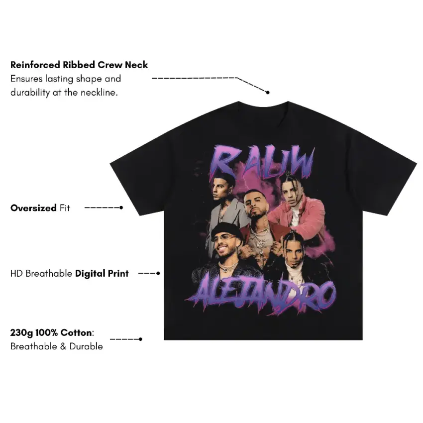Rauw Alejandro Saturno World Tour Oversized Black Graphic Tee - Image 5
