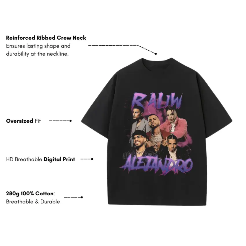 Rauw Alejandro Saturno World Tour Heavyweight Oversized Black Graphic Tee - Image 2
