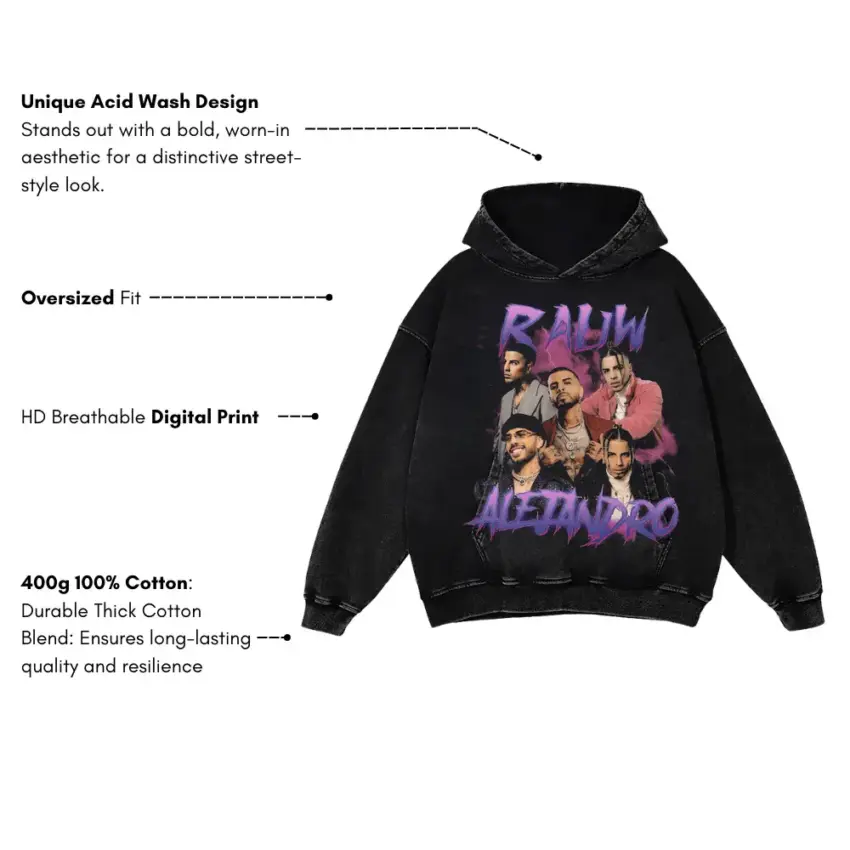 Rauw Alejandro Saturno World Tour Aicd Wash Oversized Hoodie - Image 5