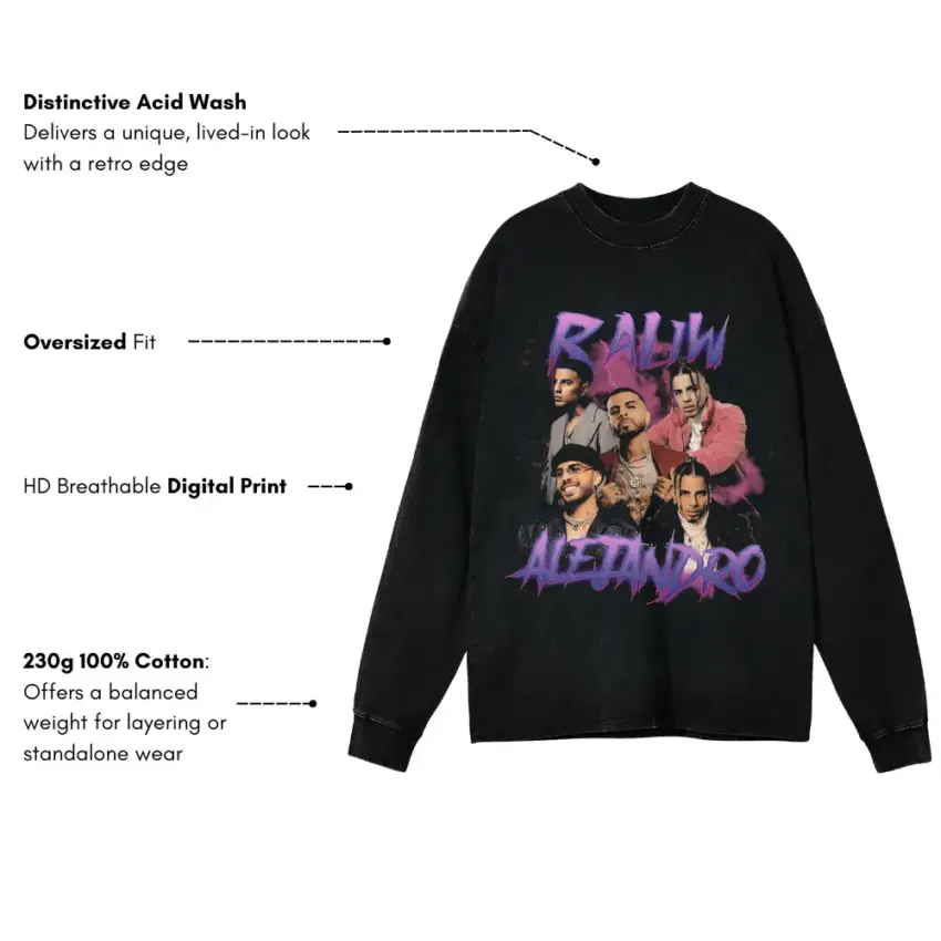Rauw Alejandro Saturno World Tour Aicd Wash Oversized Long Sleeve Shirt - Image 5