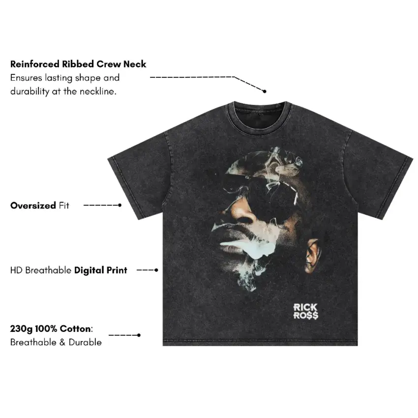 Rick Ross The Boss Portrait Oversized Acid Wash T-shirt - Image 5