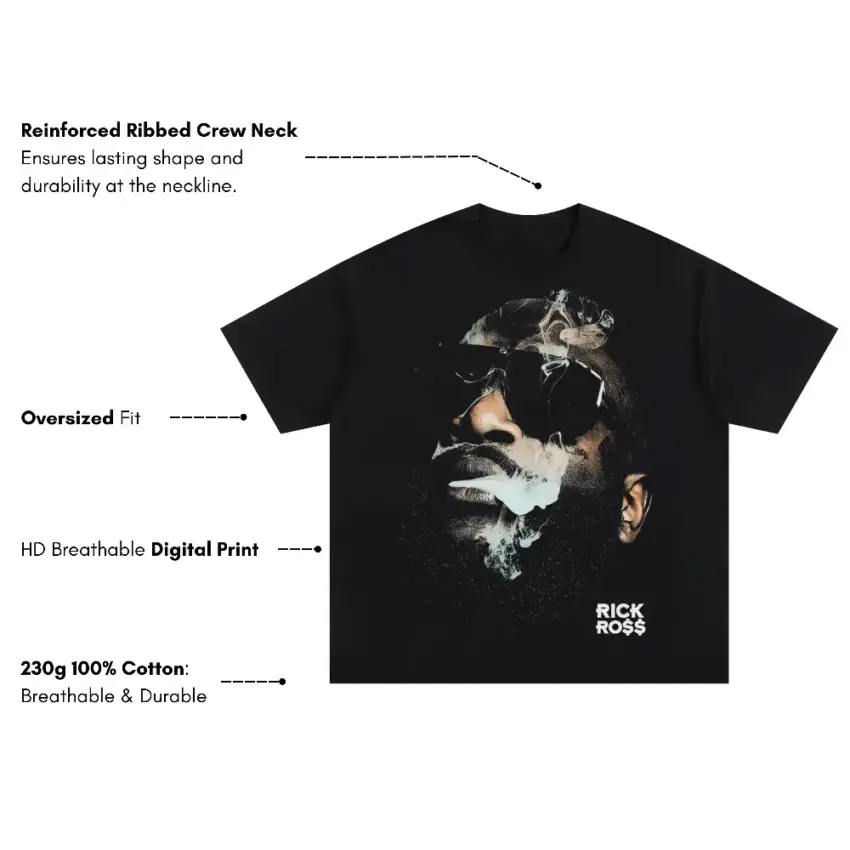 Rick Ross The Boss Portrait Oversized Black Graphic Tee - Image 5