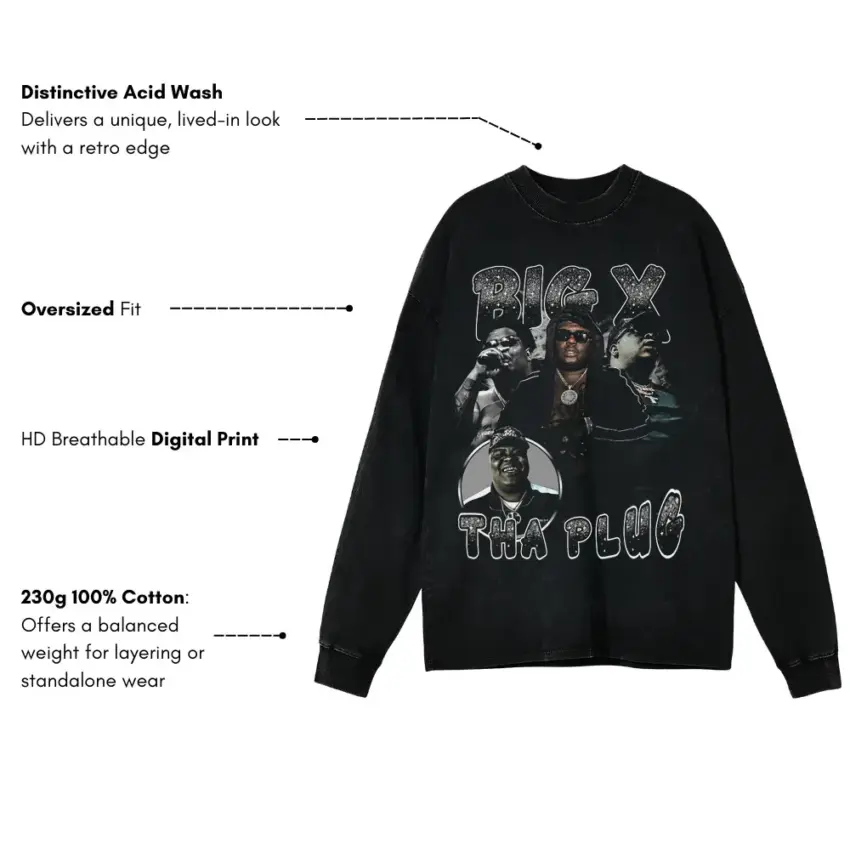 Rick Ross The Plug Aicd Wash Oversized Long Sleeve Shirt - Image 5