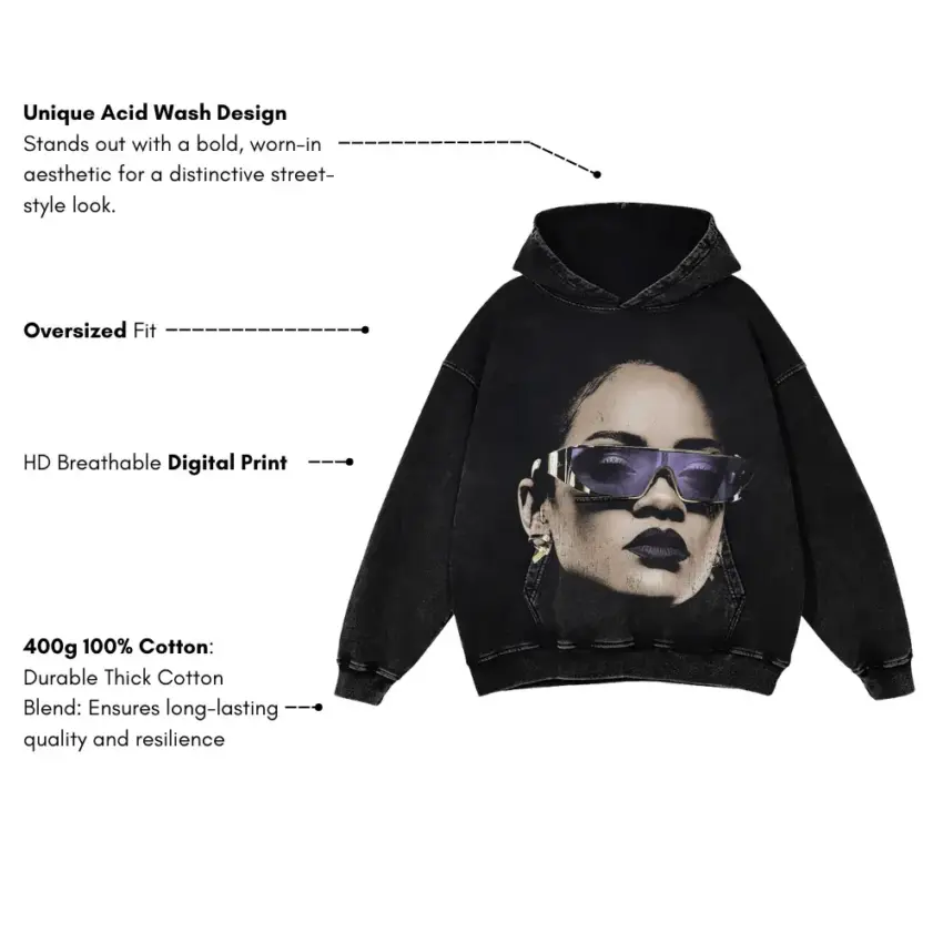Rihanna Anti Era Shades Aicd Wash Oversized Hoodie - Image 5