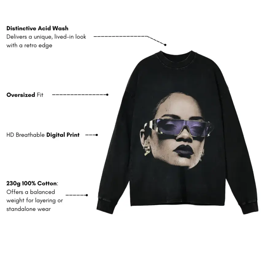 Rihanna Anti Era Shades Aicd Wash Oversized Long Sleeve Shirt - Image 5
