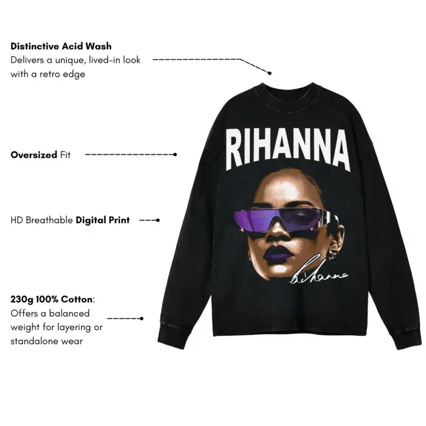 Rihanna Anti Shades Aicd Wash Oversized Long Sleeve Shirt - Image 5