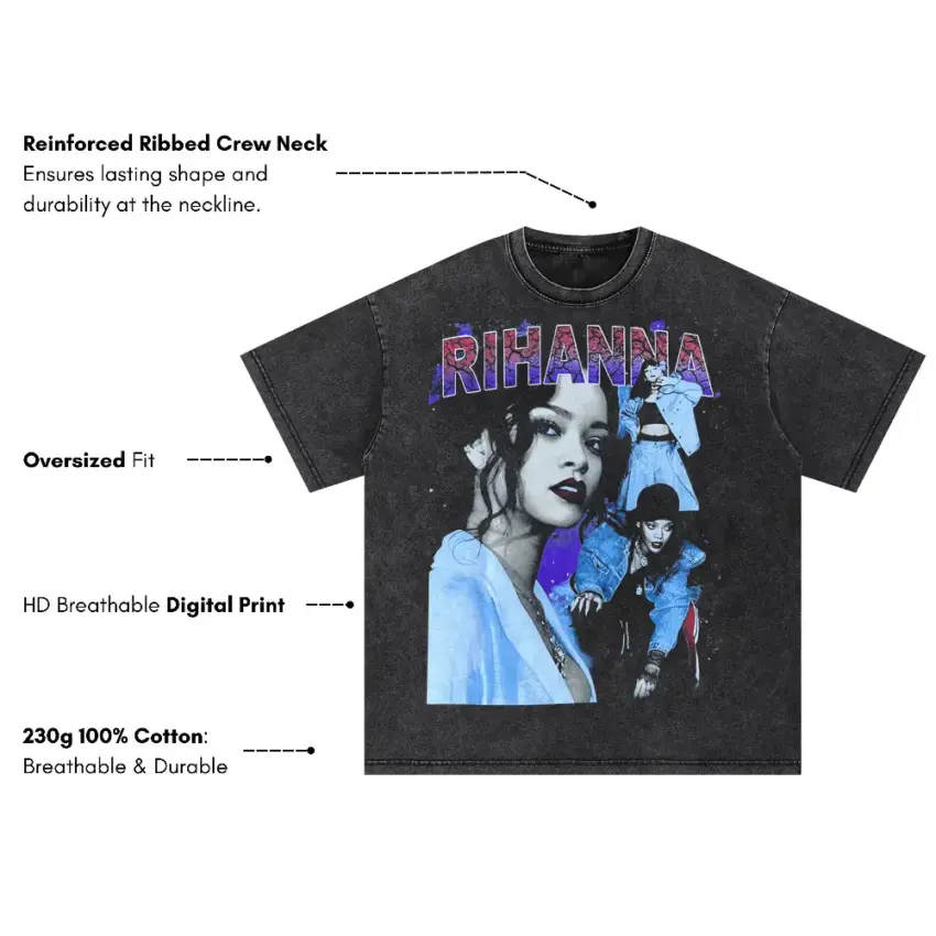 Rihanna Blue Hue Tribute Oversized Acid Wash T-shirt - Image 5