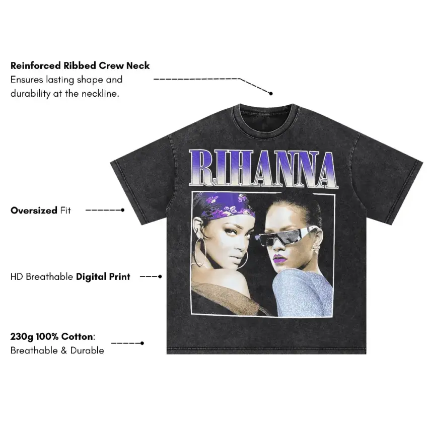 Rihanna Double Vision Oversized Acid Wash T-shirt - Image 5