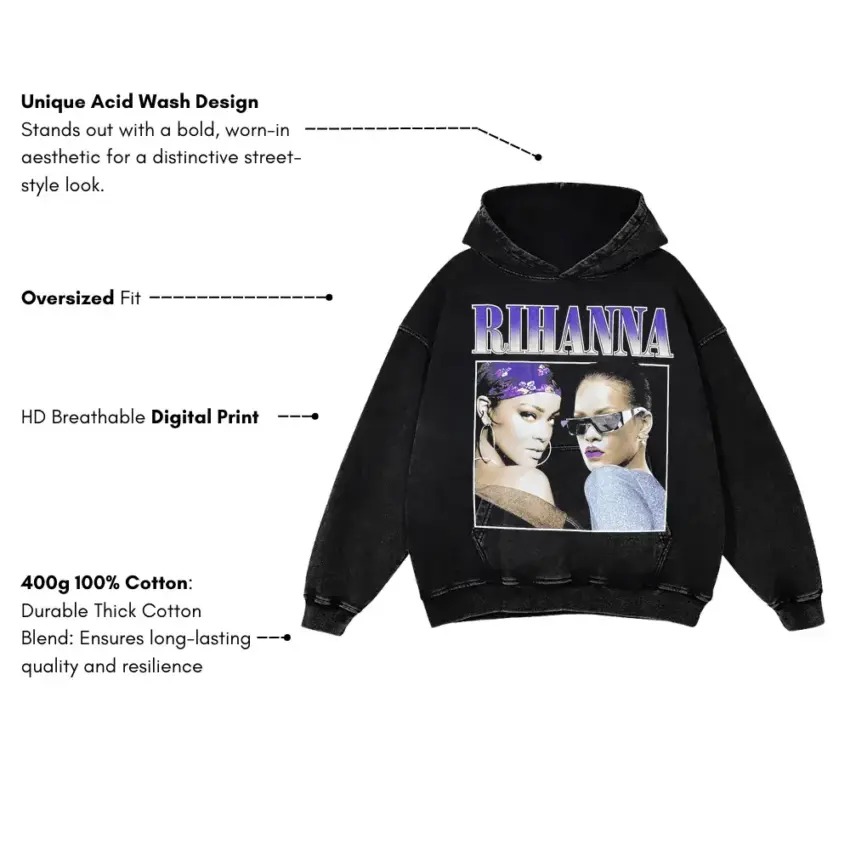 Rihanna Double Vision Aicd Wash Oversized Hoodie - Image 5