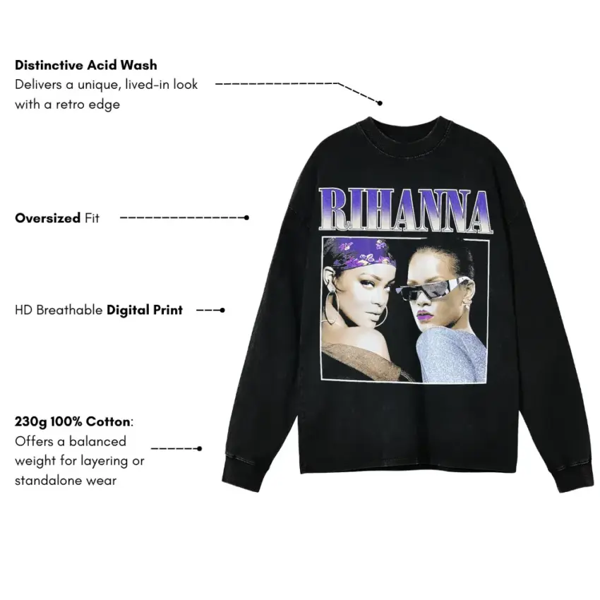 Rihanna Double Vision Aicd Wash Oversized Long Sleeve Shirt - Image 5
