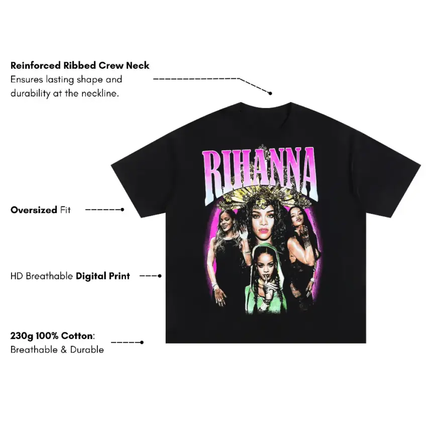 Rihanna Loud Era Tribute Oversized Black Graphic Tee - Image 5