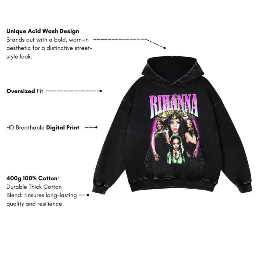 Rihanna Loud Era Tribute Aicd Wash Oversized Hoodie - Image 5