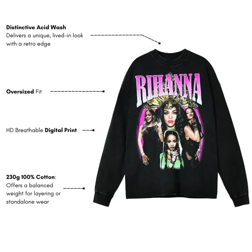 Rihanna Loud Era Tribute Aicd Wash Oversized Long Sleeve Shirt - Image 5