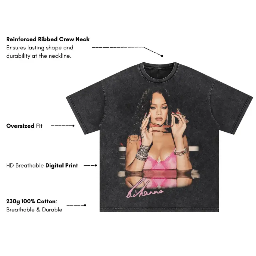 Rihanna Pink Lingerie Oversized Acid Wash T-shirt - Image 5