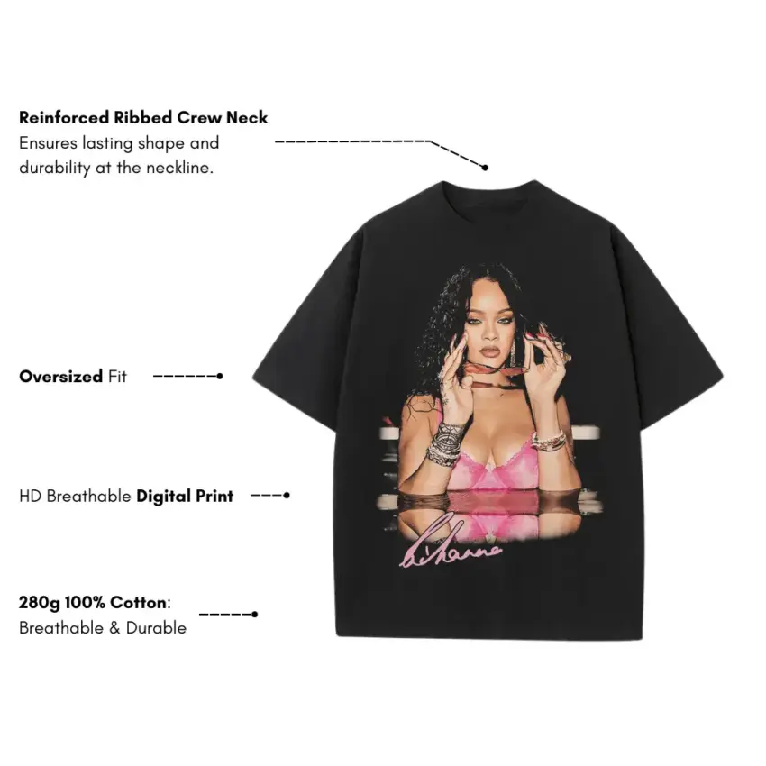 Rihanna Pink Lingerie Heavyweight Oversized Black Graphic Tee - Image 5