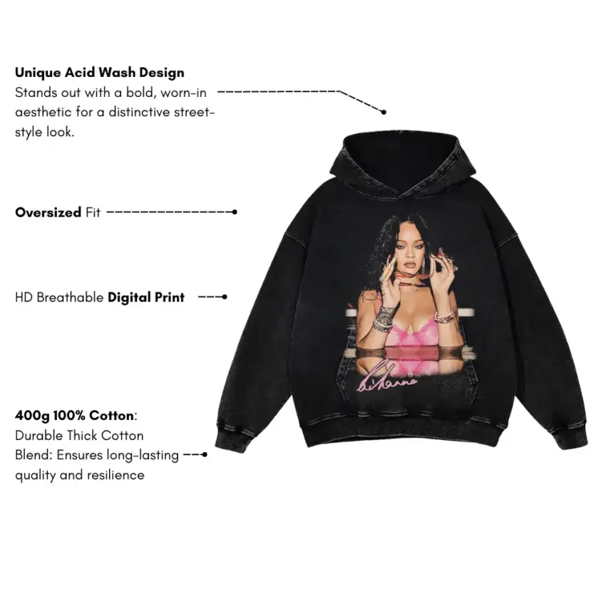 Rihanna Pink Lingerie Aicd Wash Oversized Hoodie - Image 5