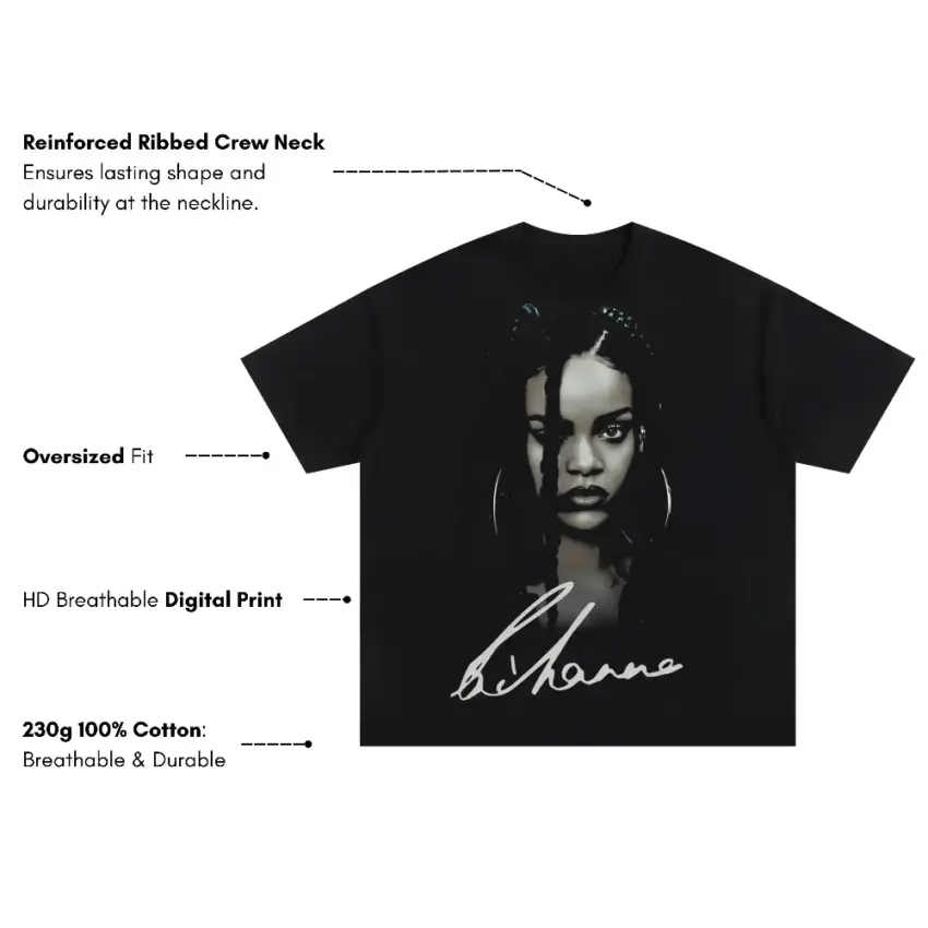 Rihanna Signature Portrait Oversized Black Graphic Tee - Image 5