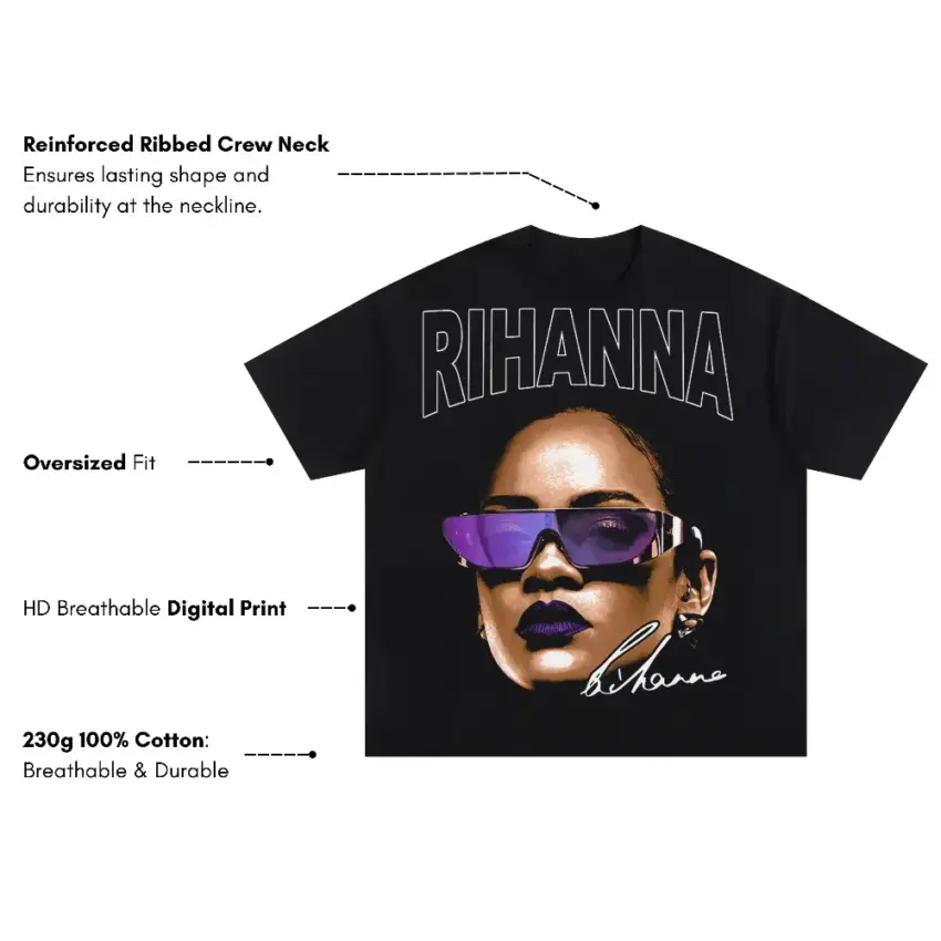 Rihanna Signature Shades Oversized Black Graphic Tee - Image 5