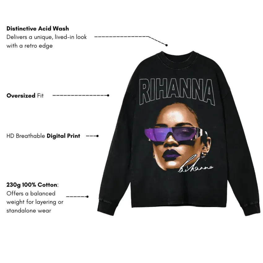 Rihanna Signature Shades Aicd Wash Oversized Long Sleeve Shirt - Image 5