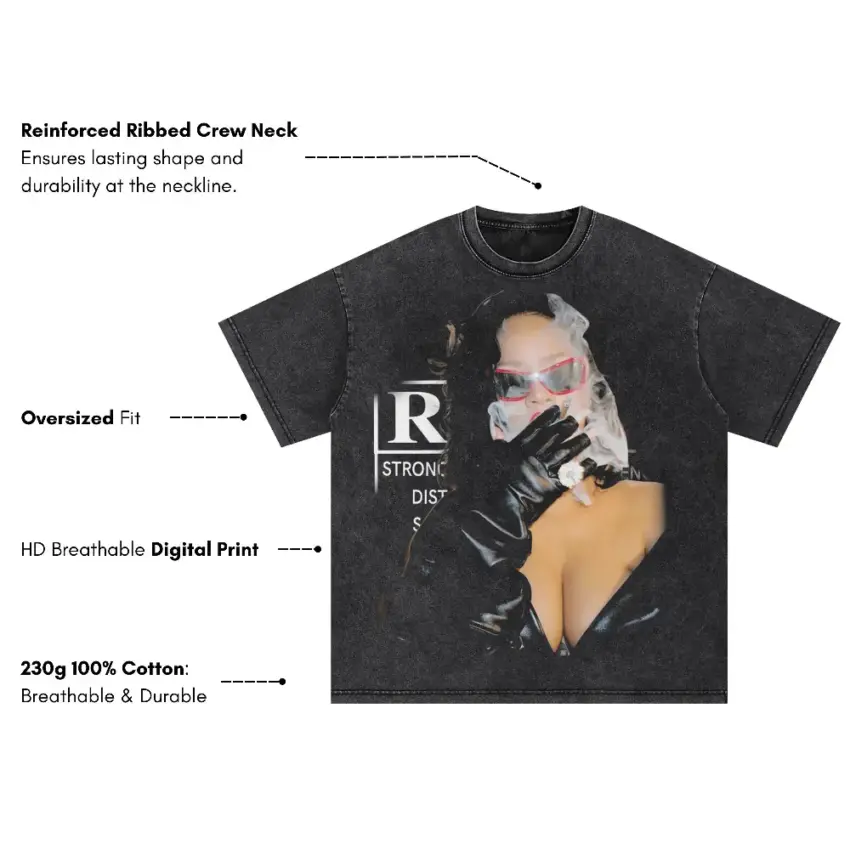 Rihanna Strong And Savage Oversized Acid Wash T-shirt - Image 5