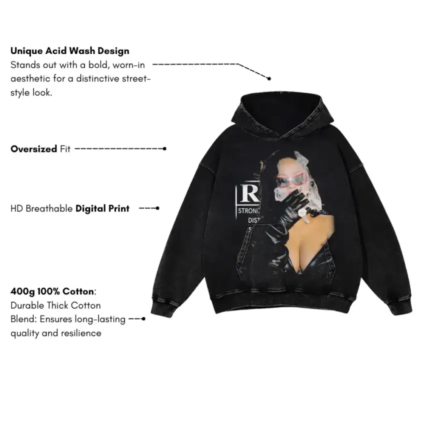 Rihanna Strong And Savage Aicd Wash Oversized Hoodie - Image 5