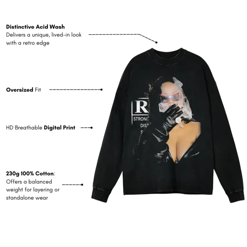 Rihanna Strong And Savage Aicd Wash Oversized Long Sleeve Shirt - Image 5