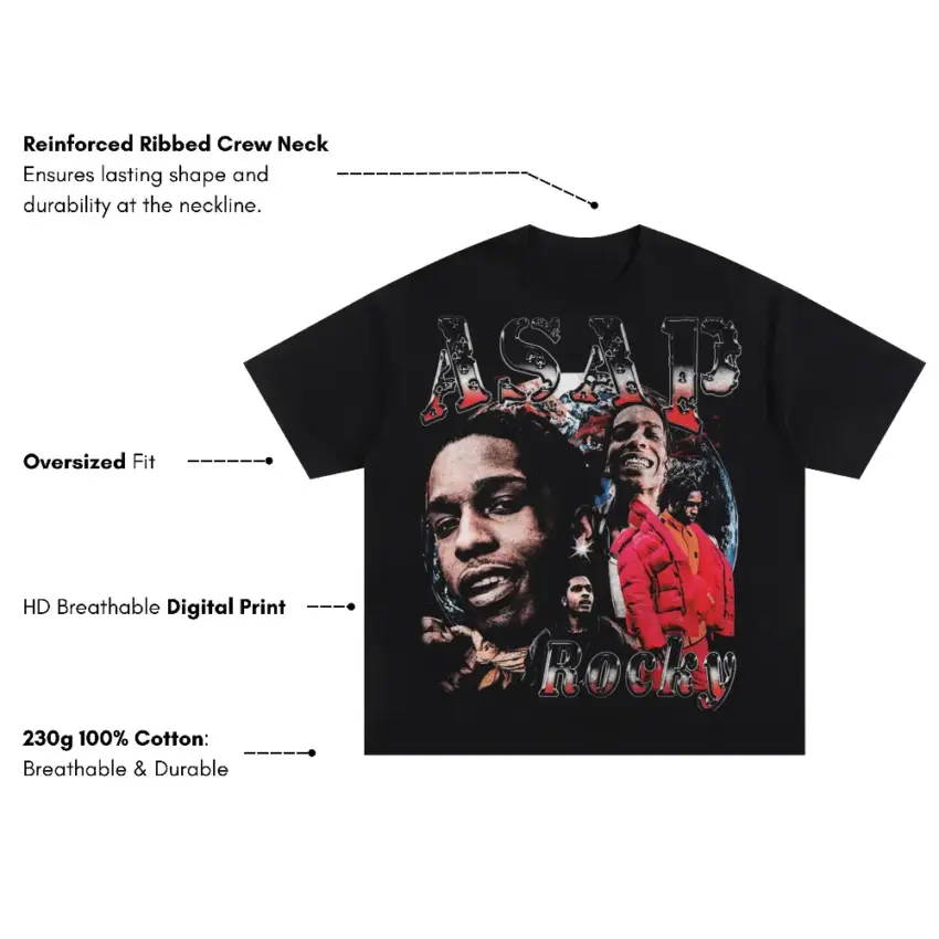 Rocky Rap Lord Oversized Black Graphic Tee - Image 5