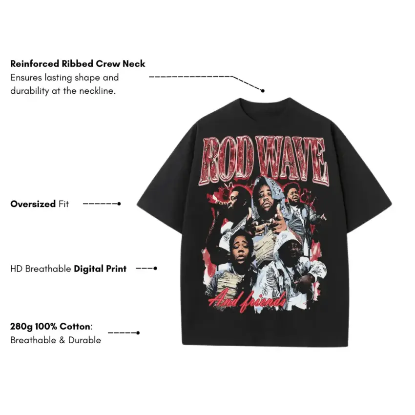 Rod Wave All American Heavyweight Oversized Black Graphic Tee - Image 5