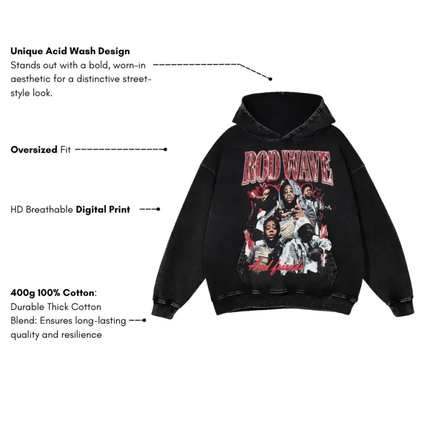 Rod Wave All American Aicd Wash Oversized Hoodie - Image 5