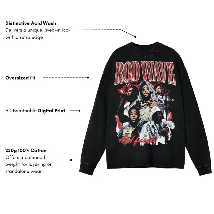 Rod Wave All American Aicd Wash Oversized Long Sleeve Shirt - Image 5