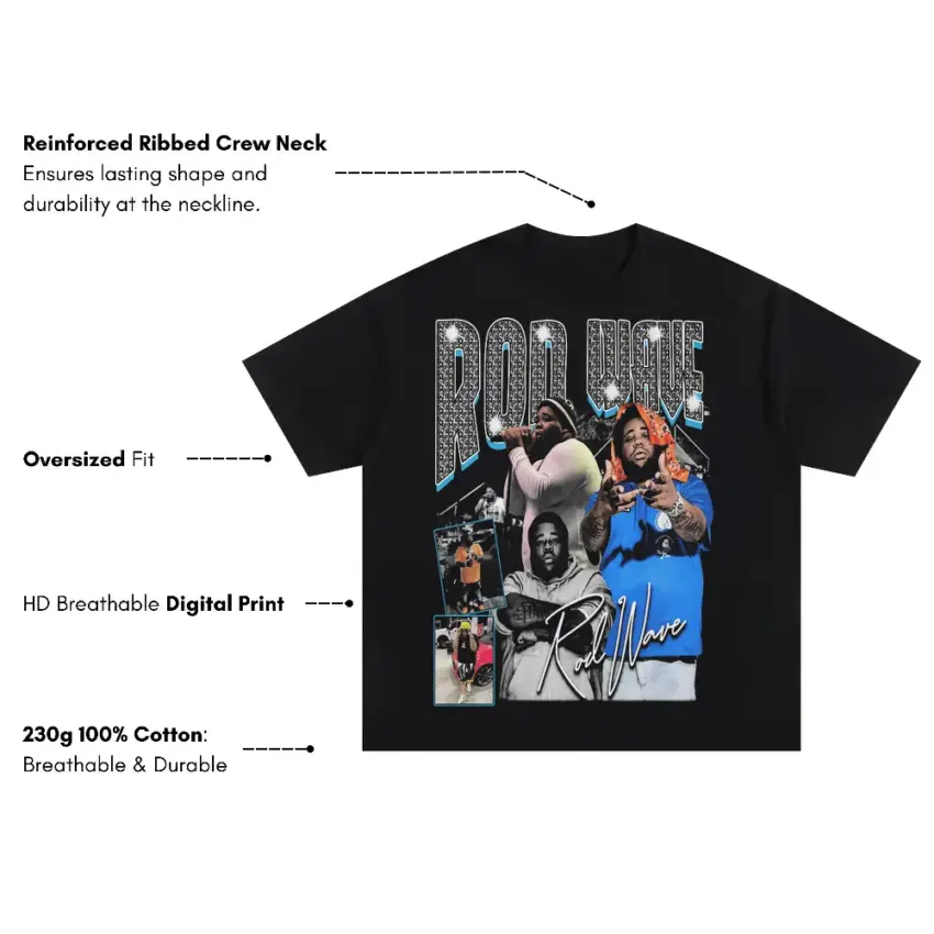 Rod Wave Beautiful Mind Oversized Black Graphic Tee - Image 5