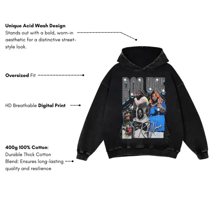 Rod Wave Beautiful Mind Aicd Wash Oversized Hoodie - Image 5