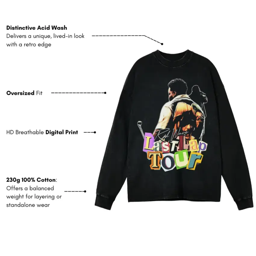 Rod Wave Last Lap Tour Aicd Wash Oversized Long Sleeve Shirt - Image 5