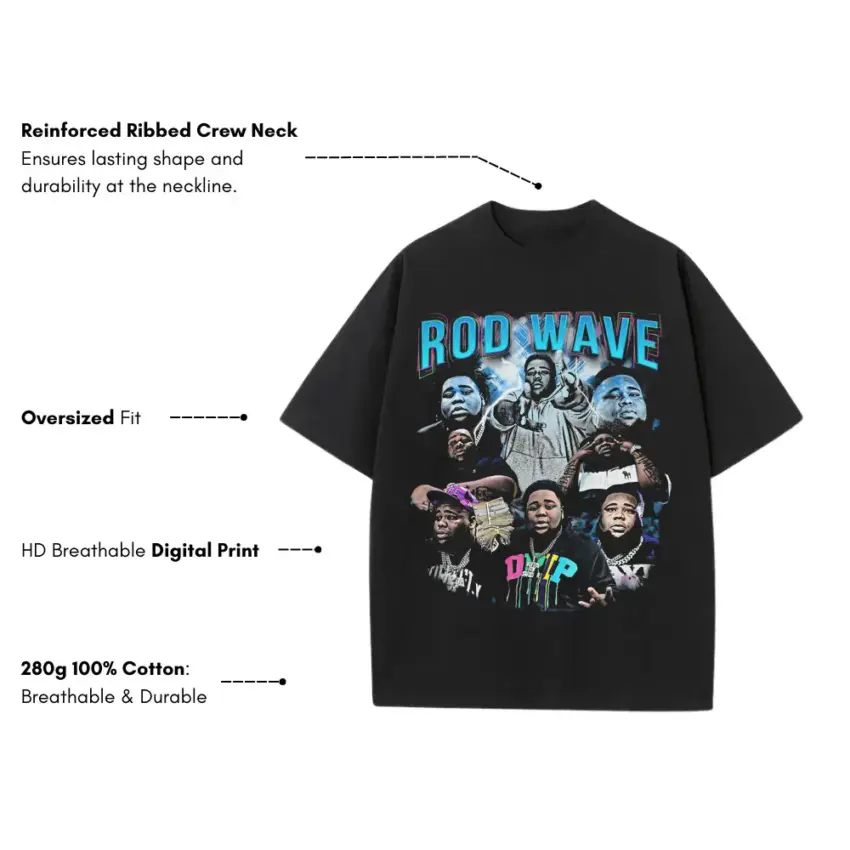Rod Wave Nostalgia Tour Heavyweight Oversized Black Graphic Tee - Image 5